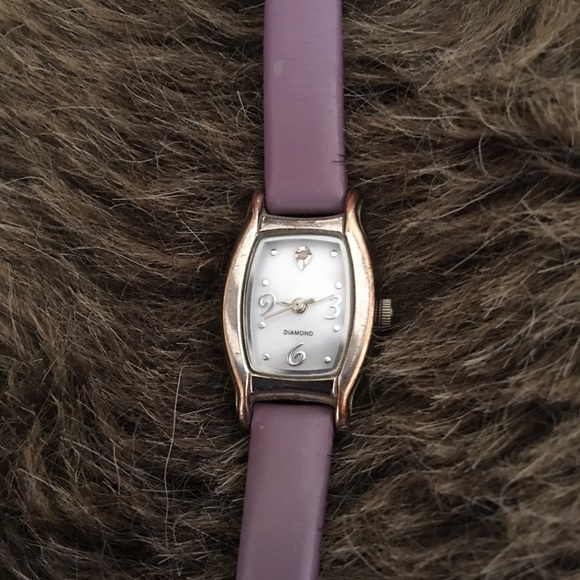 Ladies diamond plum genuine leather band watch - Picture 6 of 8